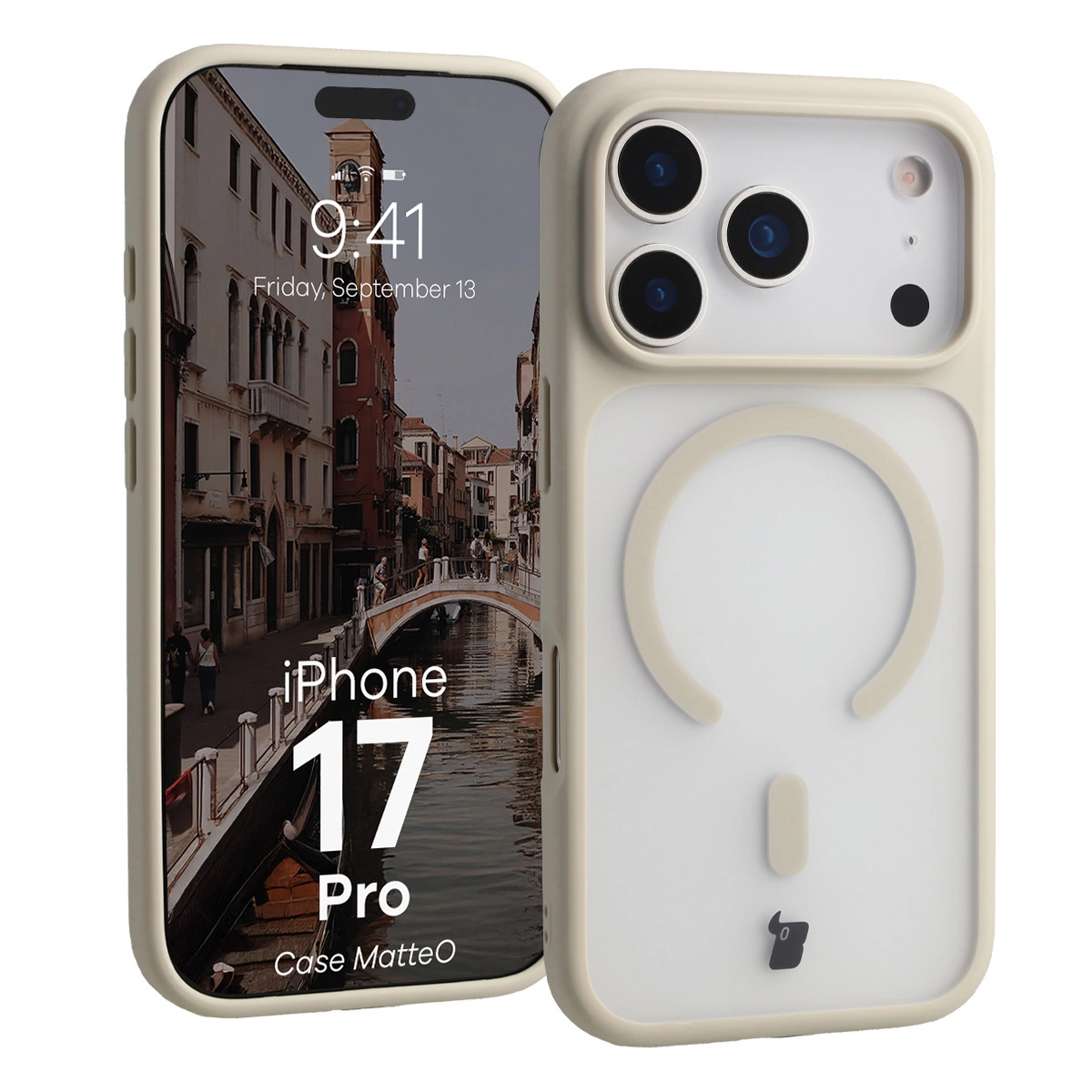 Bizon MatteO z MagSafe do Apple iPhone 17 Pro Półprzezroczyste z beżową ramką