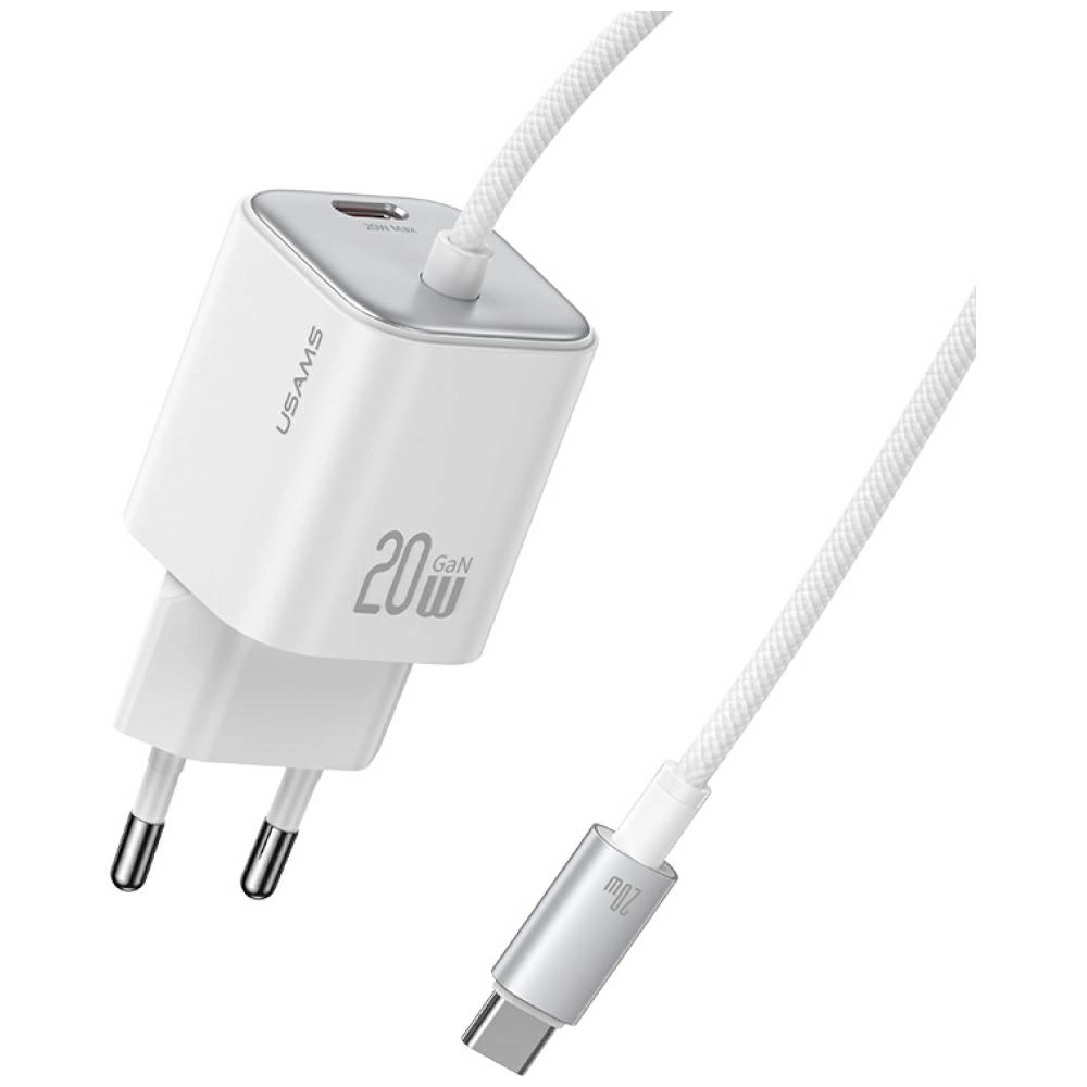 Ładowarka sieciowa USAMS JC Series CC261 20W GaN Mini Fast Charger 2x USB-C Biały