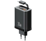 USAMS Xiang Series CC296 30W 1x USB-C 1x USB-A + kabel USB-C Czarny