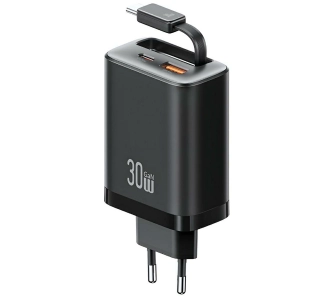 Ładowarka sieciowa USAMS Xiang Series CC296 30W 1x USB-C 1x USB-A + kabel USB-C Czarny