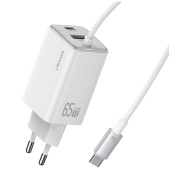 USAMS JC Series CC266 65W GaN Fast Charger 2x USB-C 1x USB-A Biały