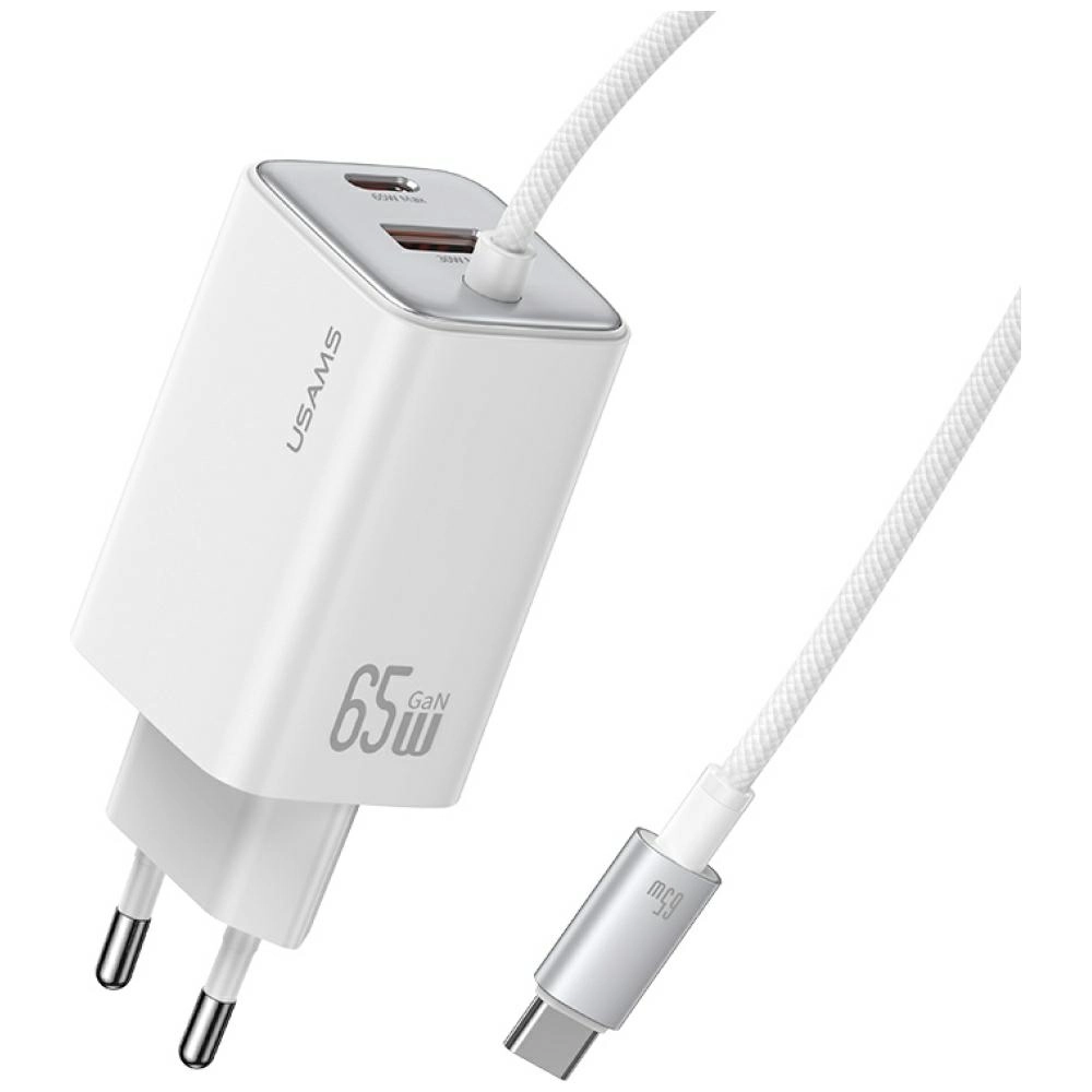 Ładowarka sieciowa USAMS JC Series CC266 65W GaN Fast Charger 2x USB-C 1x USB-A Biały