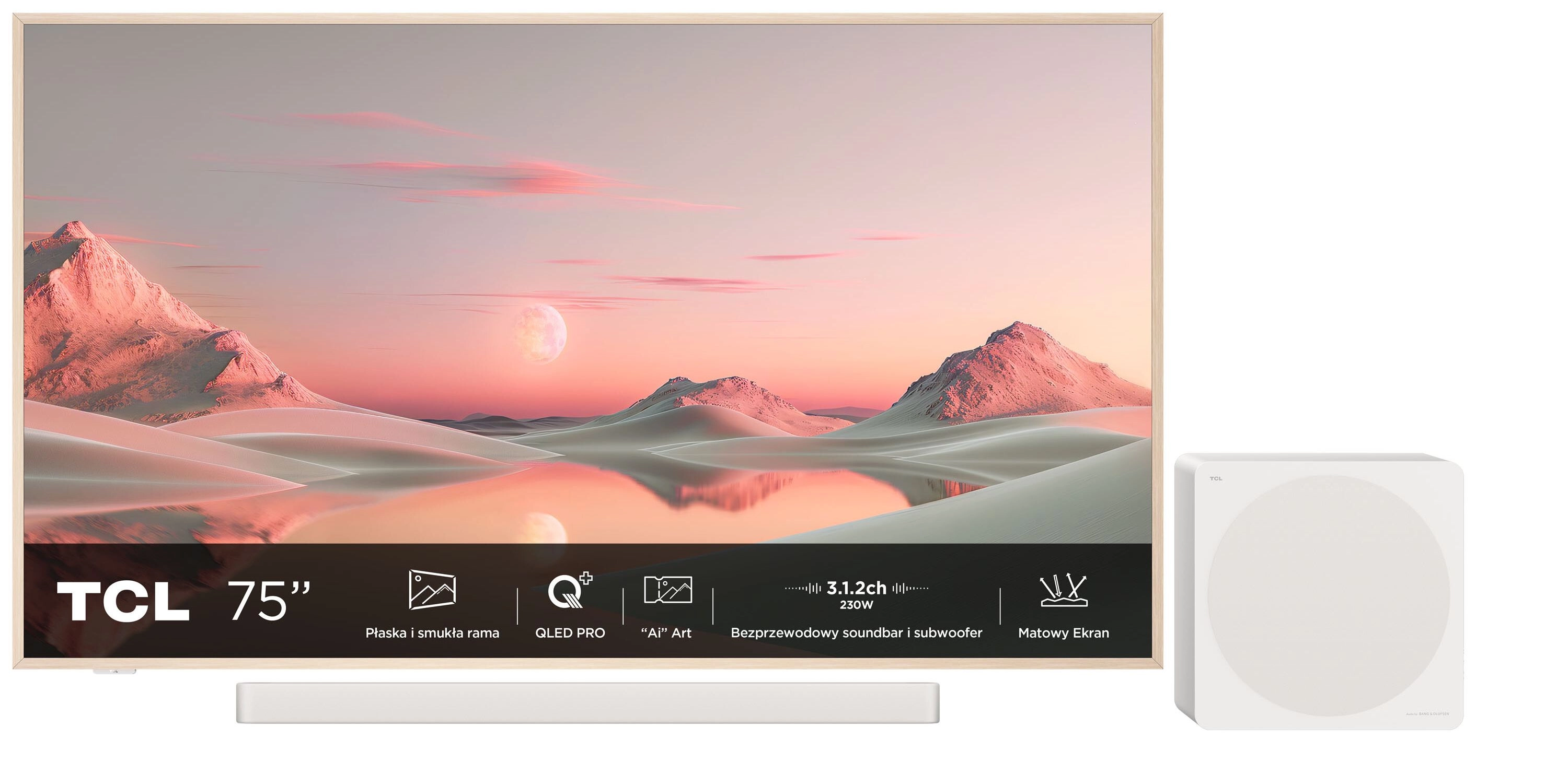 Telewizor TCL NXTVision 75A300 Pro 75" QLED 4K 144Hz Google TV Dolby Vision IQ Dolby Atmos Soundbar, Subwoofer HDMI 2.1 DVB-T2