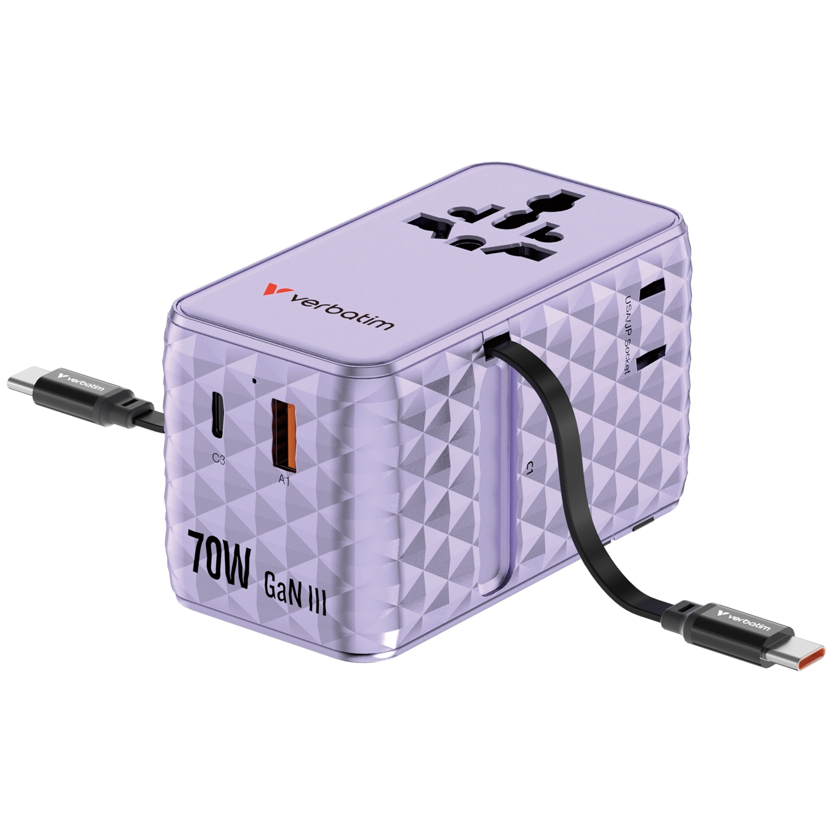 Adapter podróżny Verbatim 30188 70W 2x kabel USB-C Purple