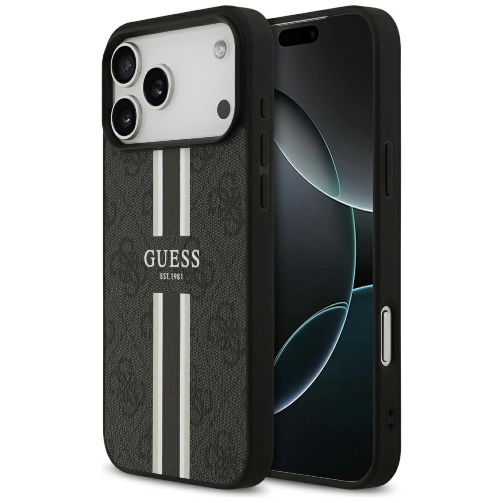 Etui Guess 4G Printed Stripes MagSafe do iPhone 17 Pro Max Czarny