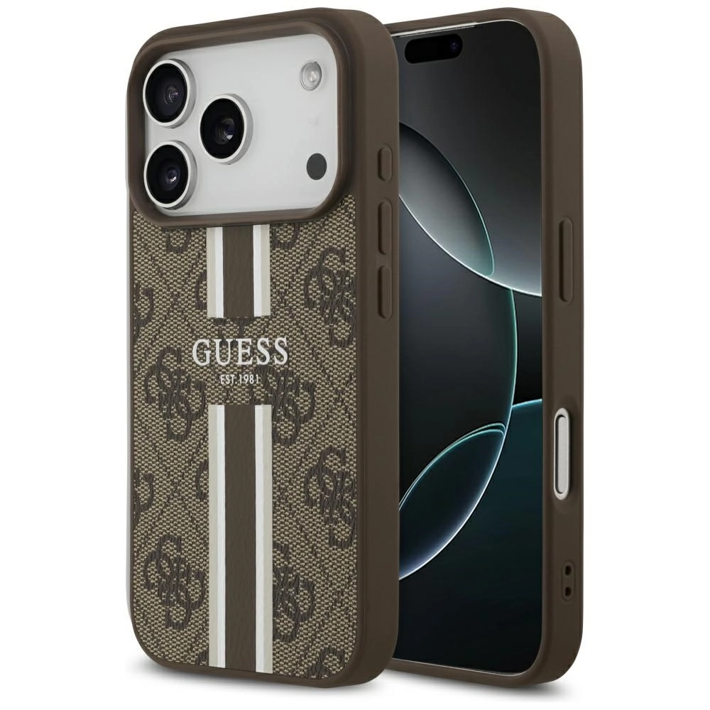 Etui Guess 4G Printed Stripes MagSafe do iPhone 17 Pro Brązowy