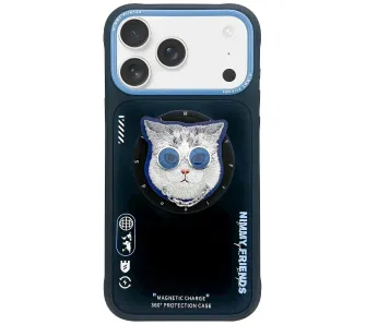 Etui Nimmy Glasses Cool Cat MagSafe do iPhone 17 Czarno niebieski