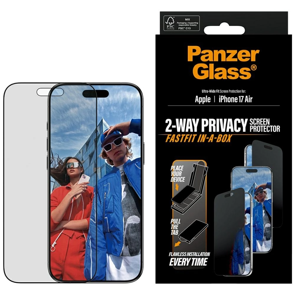Szkło hartowane PanzerGlass prywatyzujące Ultra-Wide Fit Fastfit do iPhone Air