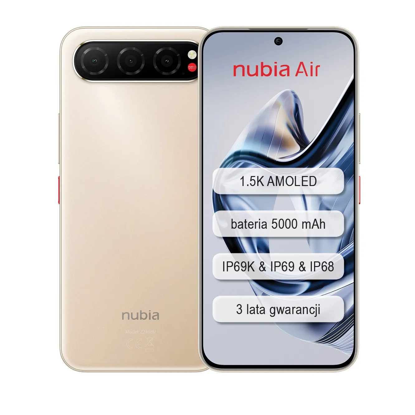 Smartfon Nubia AIR 8/256GB 6,78" 120Hz 50Mpix Złoty