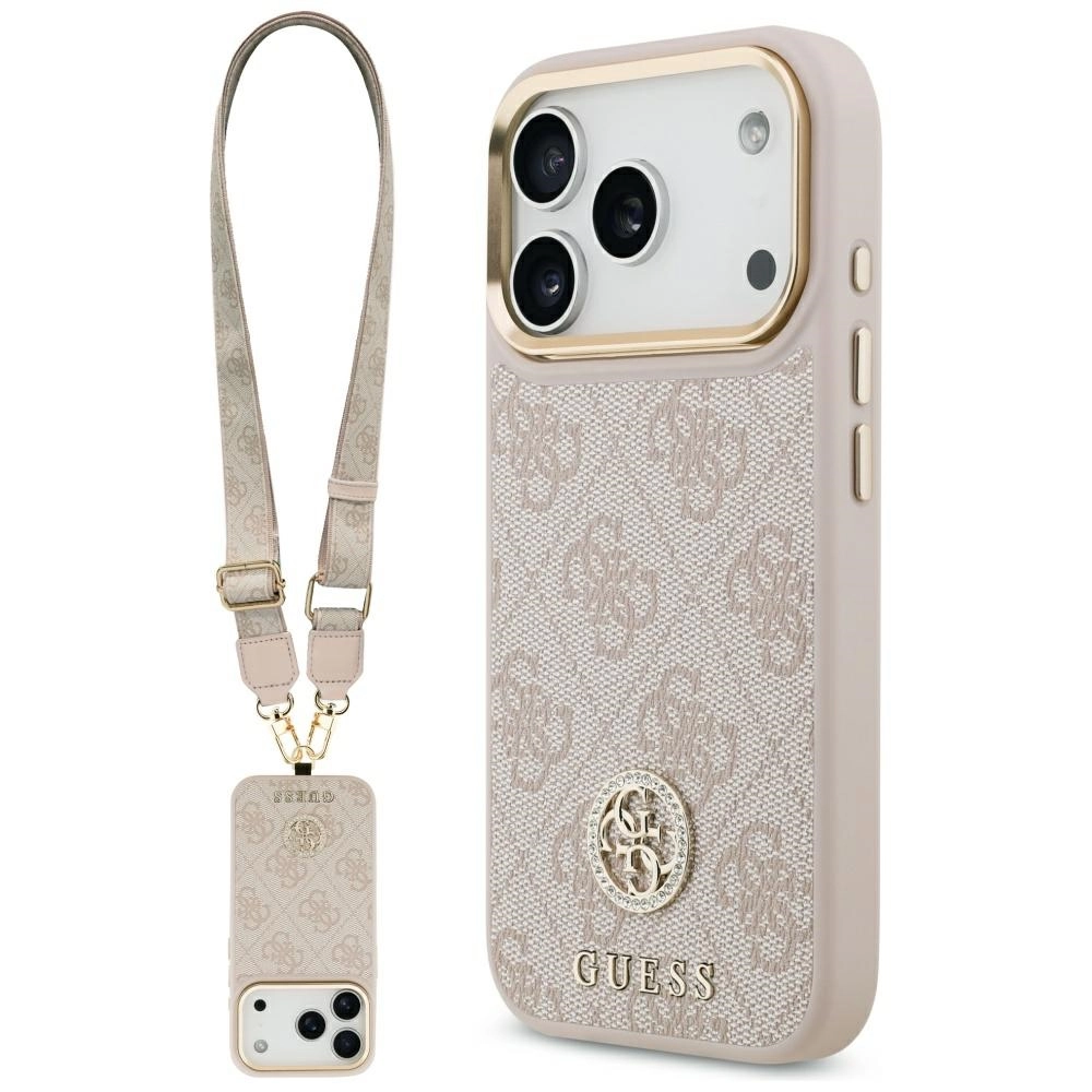 Etui Guess 4G Strass Logo & Big Strap Metal Buttons MagSafe do iPhone 17 Pro różowy