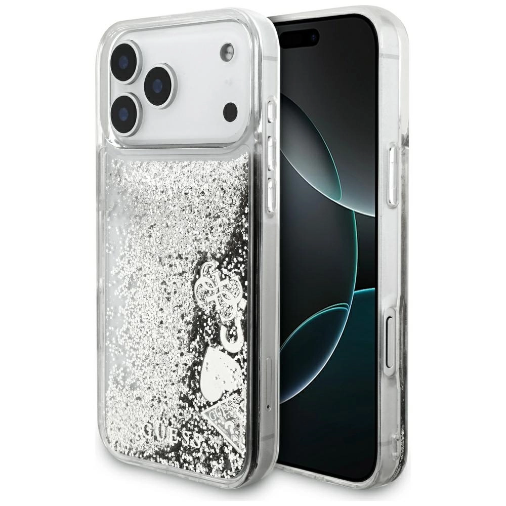 Etui Guess Liq. Glitter Charms do iPhone 17 Pro Max srebrny