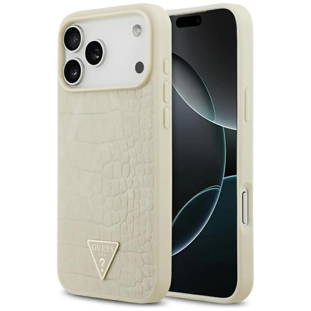 Etui Guess Croco Triangle Logo MagSafe do iPhone 17 Pro Max Złoty