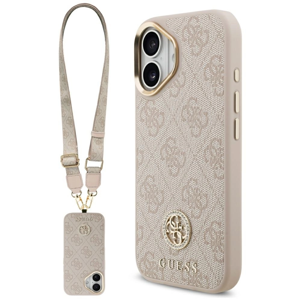 Etui Guess 4G Strass Logo & Big Strap Metal Buttons MagSafe do iPhone 17 różowy