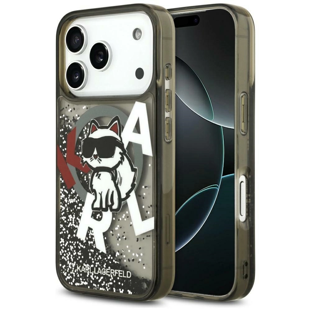 Etui Karl Lagerfeld Liquid Glitter Choupette Logo MagSafe do iPhone 17 Pro Max Czarny