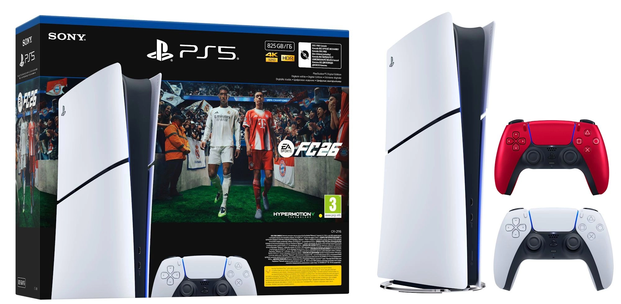 Konsola Sony PlayStation 5 Digital Slim E Chassis (PS5) 825GB EA SPORTS FC 26 Bundle + Dodatkowy Pad Wulkaniczna czerwień