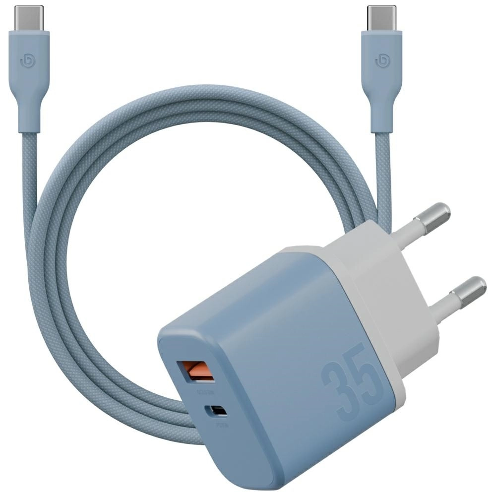 Ładowarka sieciowa Bazic GoPort Velox Kit 1x USB-C 1x USB-A GaN 35W Niebieski