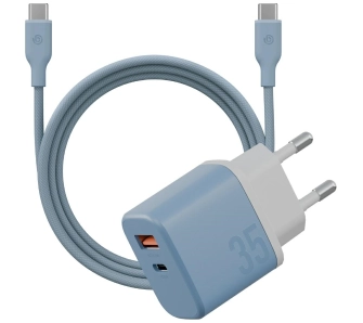 Ładowarka sieciowa Bazic GoPort Velox Kit 1x USB-C 1x USB-A GaN 35W Niebieski