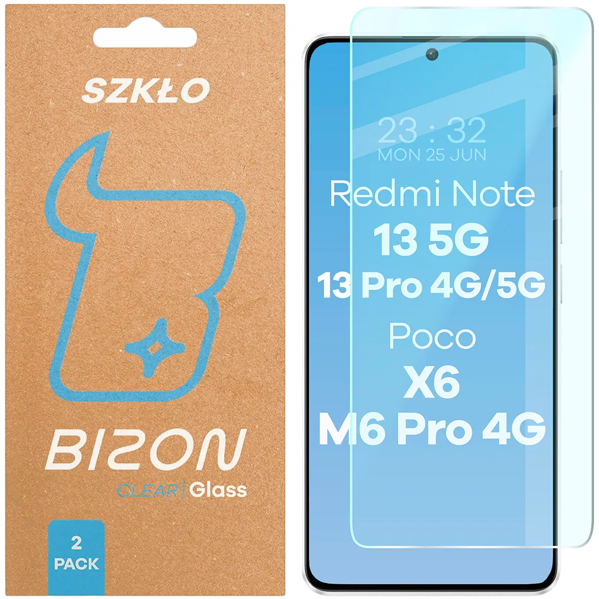 Szkło hartowane Bizon Clear Duo do Xiaomi POCO X6 / M6 Pro 4G / Xiaomi Redmi Note 13 5G / 13 Pro 4G/5G