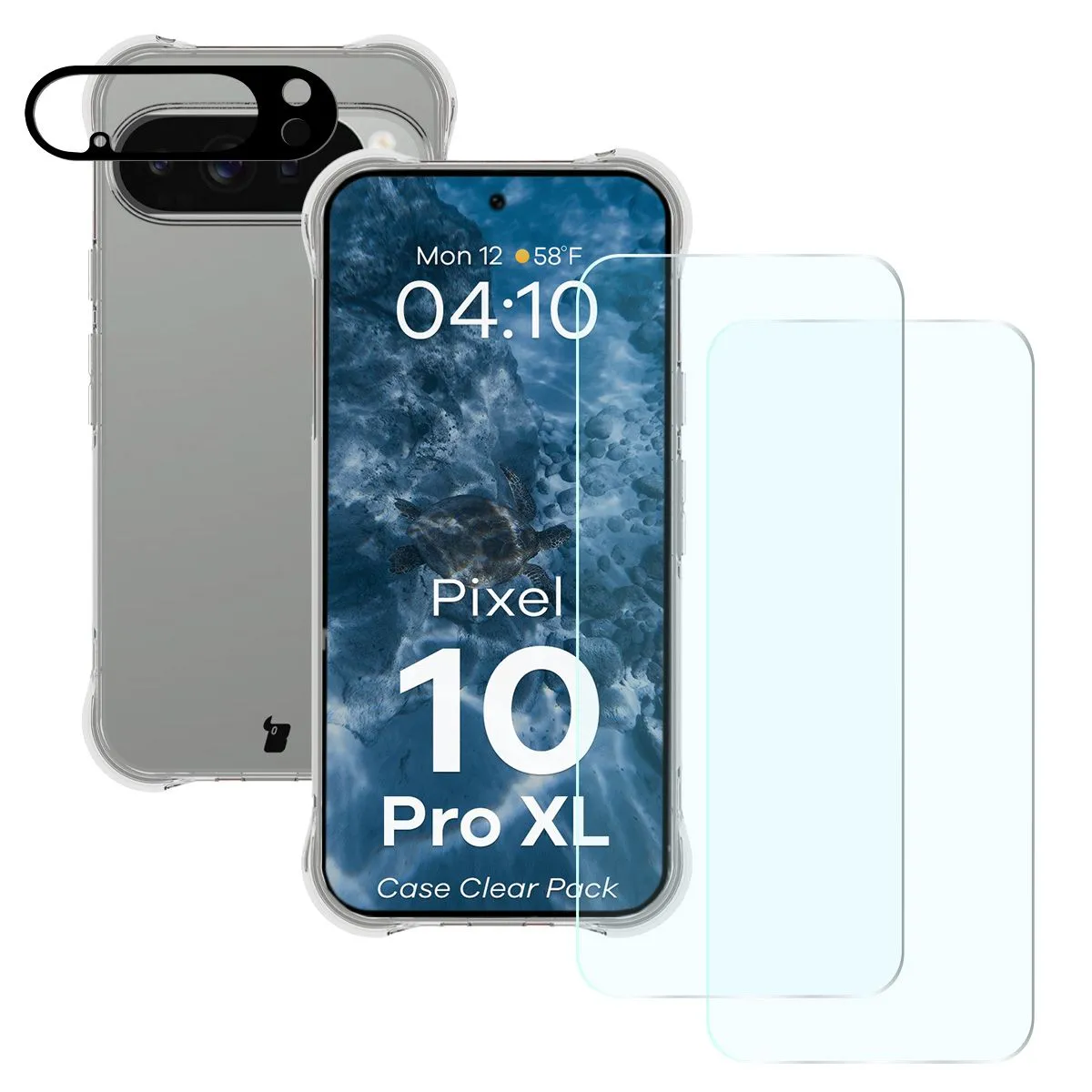 Zestaw ochronny Bizon elastyczne etui Salpa + 2x szkło hartowane + szkło na obiektyw Clear Pack do Google Pixel 10 Pro XL