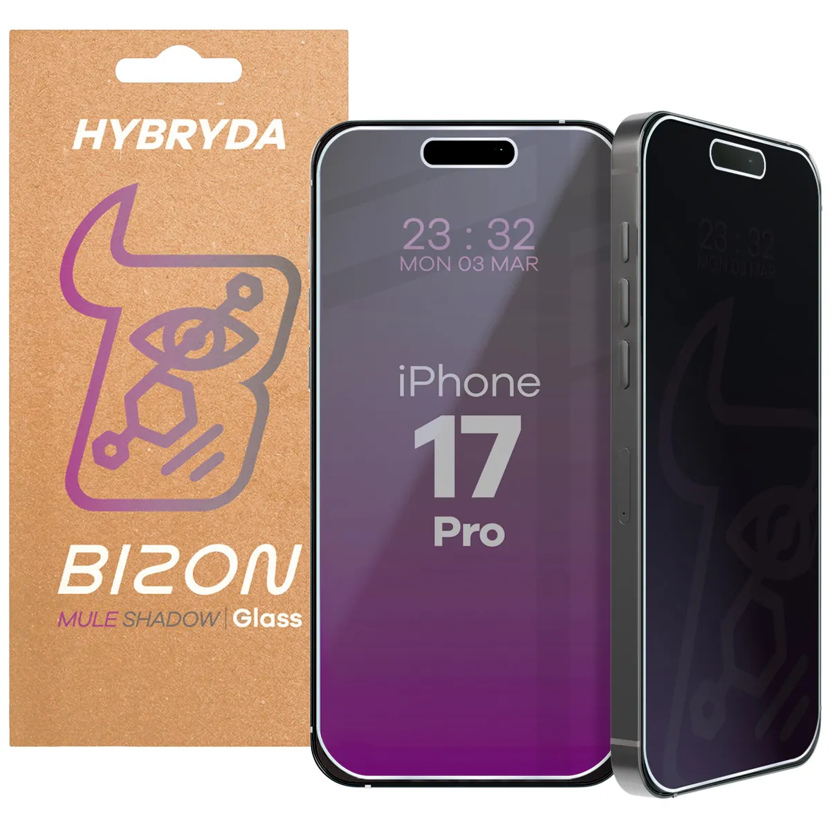 Szkło hybrydowe Bizon Prywatyzujące Mule Shadow do iPhone 17 Pro
