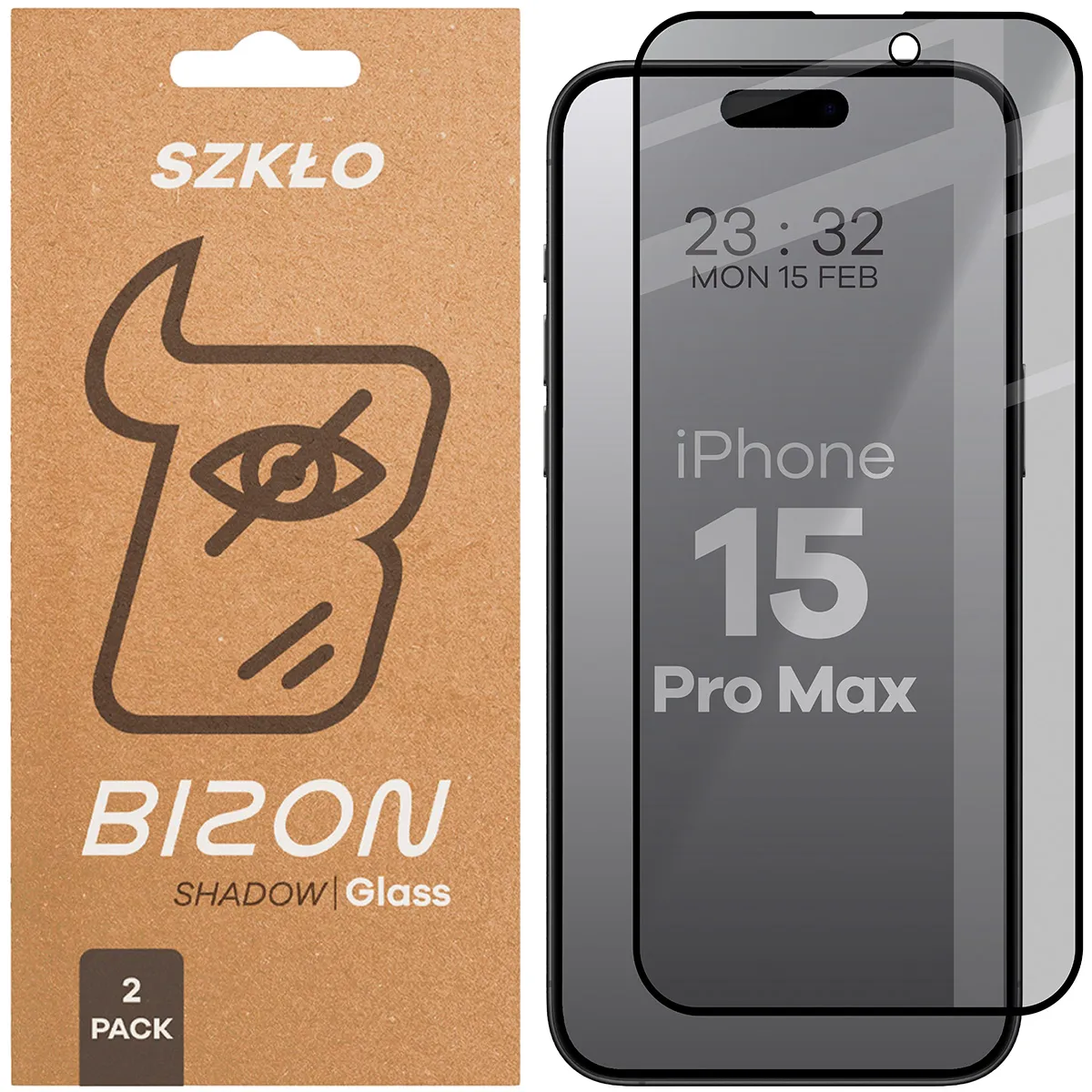 Szkło hartowane Bizon prywatyzujące pełne Edge Shadow Duo do iPhone 15 Pro Max