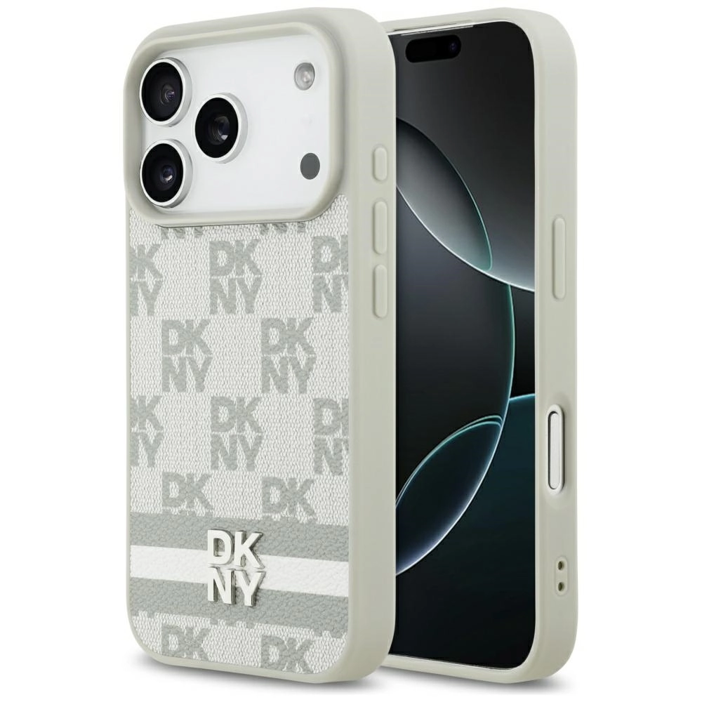 Etui DKNY Checkered with Printed Stripes do iPhone 17 Pro Beżowy