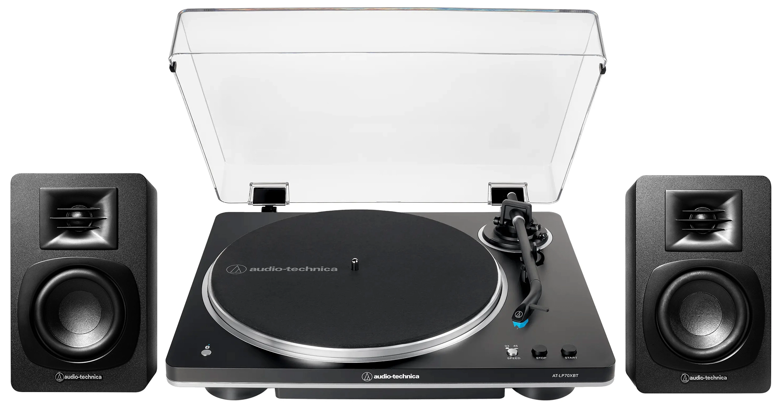 Gramofon Audio-Technica AT-LP70XBT Automatyczny Napęd paskowy Przedwzmacniacz Bluetooth Czarny + Kolumny AT-SP3X