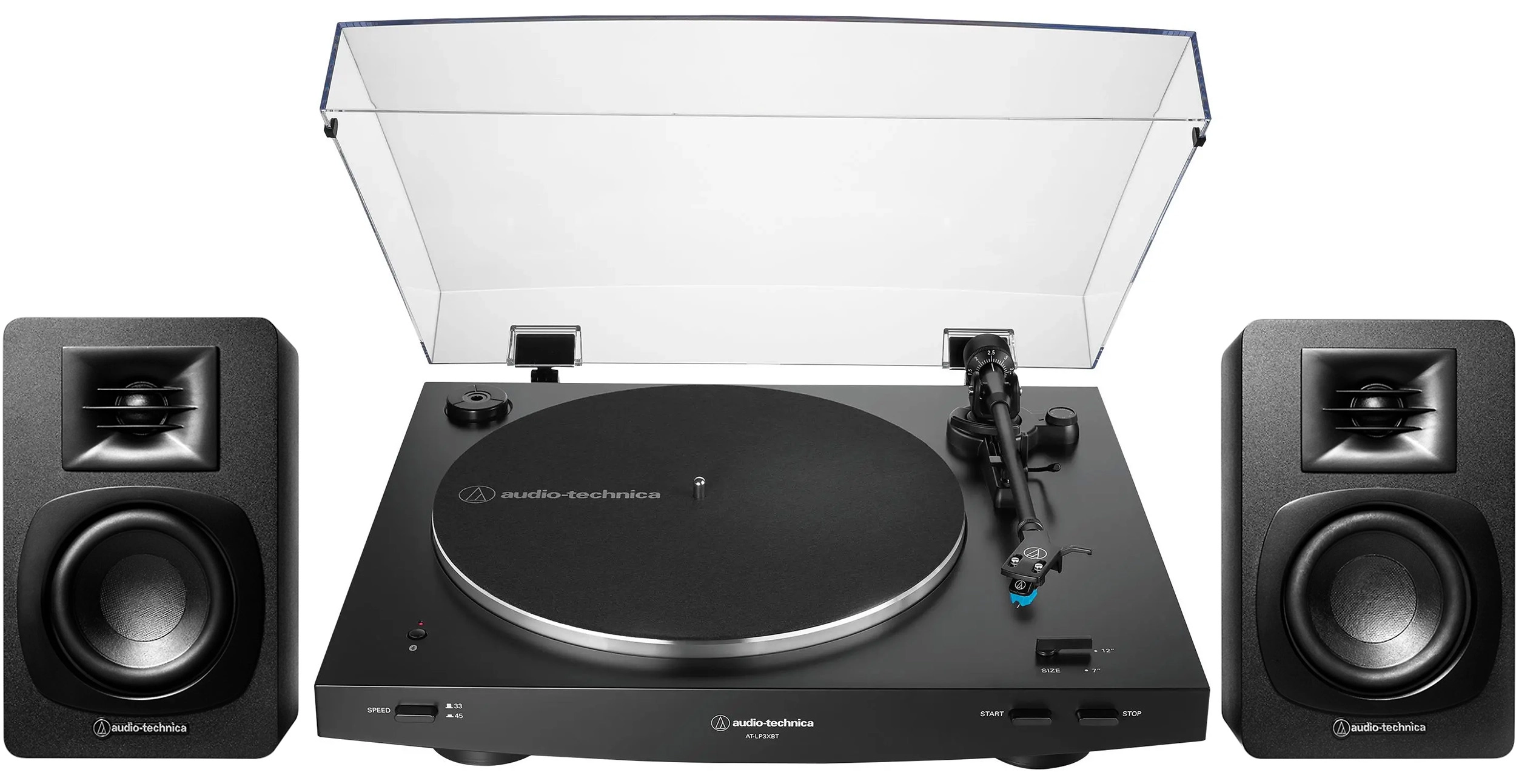 Gramofon Audio-Technica AT-LP3XBT Automatyczny Napęd paskowy Przedwzmacniacz Bluetooth Czarny + Kolumny AT-SP3X