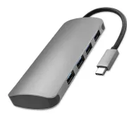 Qoltec 50379 Adapter USB-C 3.1 5w1 4x USB 3.0 DC Szary