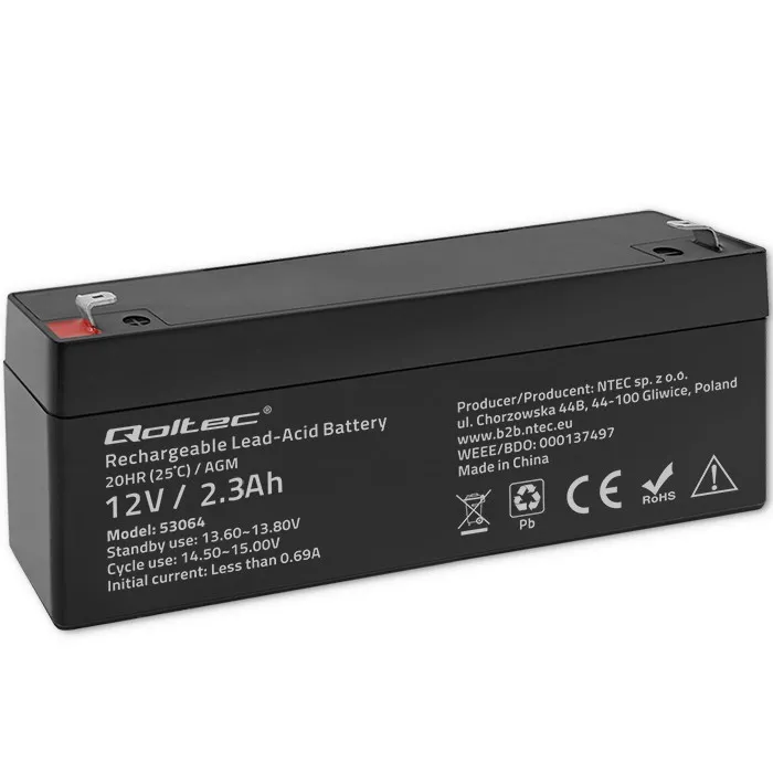 Akumulator Qoltec 53064 AGM 12V 2.3Ah