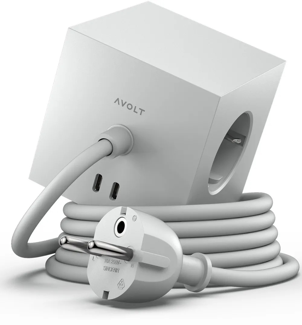 Kostka Avolt 3 gniazda 2x USB-C 1,8m Szary