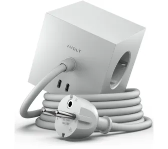 Kostka Avolt 3 gniazda 2x USB-C 1,8m Szary