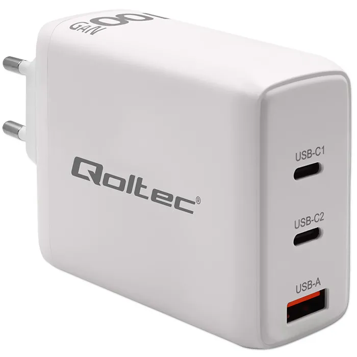 Ładowarka sieciowa Qoltec 51826 GaN USB-A 2x USB-C 100W Biały