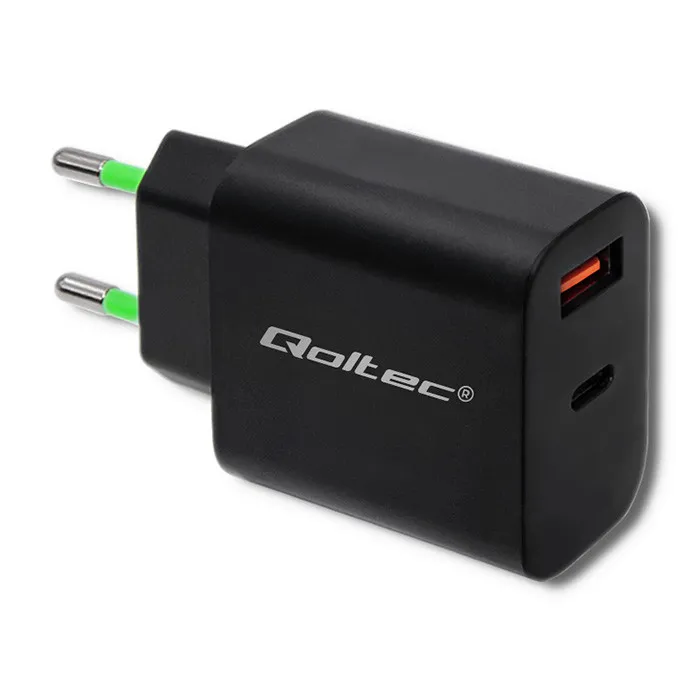 Ładowarka sieciowa Qoltec 51713 USB-A USB-C 18W Czarny