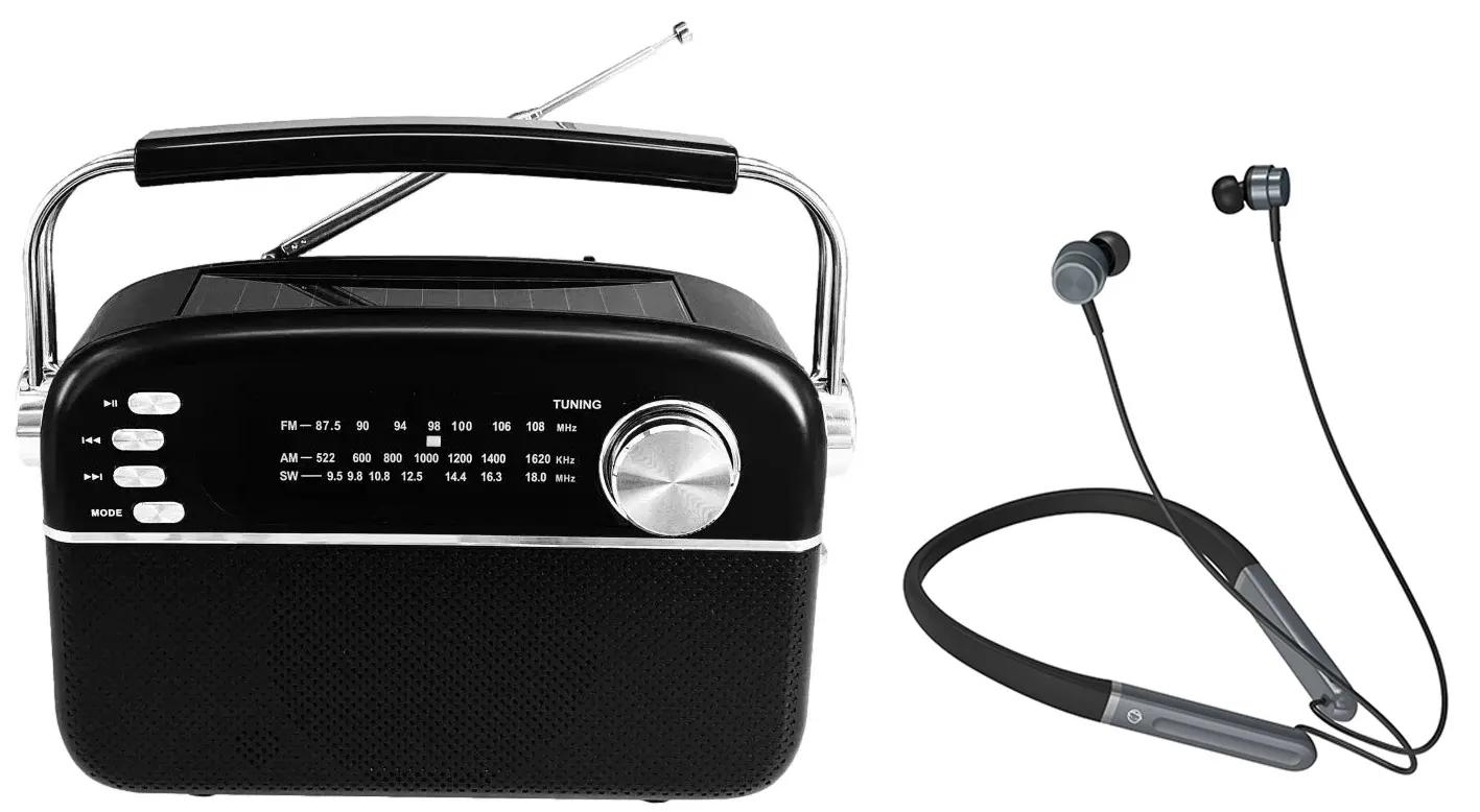 Radioodbiornik Manta RDI918B SOLAR 2 Radio FM Bluetooth Czarny + Słuchawki MNH02