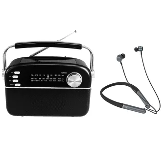 Radioodbiornik Manta RDI918B SOLAR 2 Radio FM Bluetooth Czarny + Słuchawki MNH02