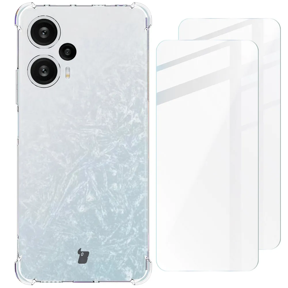 Etui Bizon elastyczne etui + 2x szkło hartowane Clear Pack do Xiaomi Poco F5