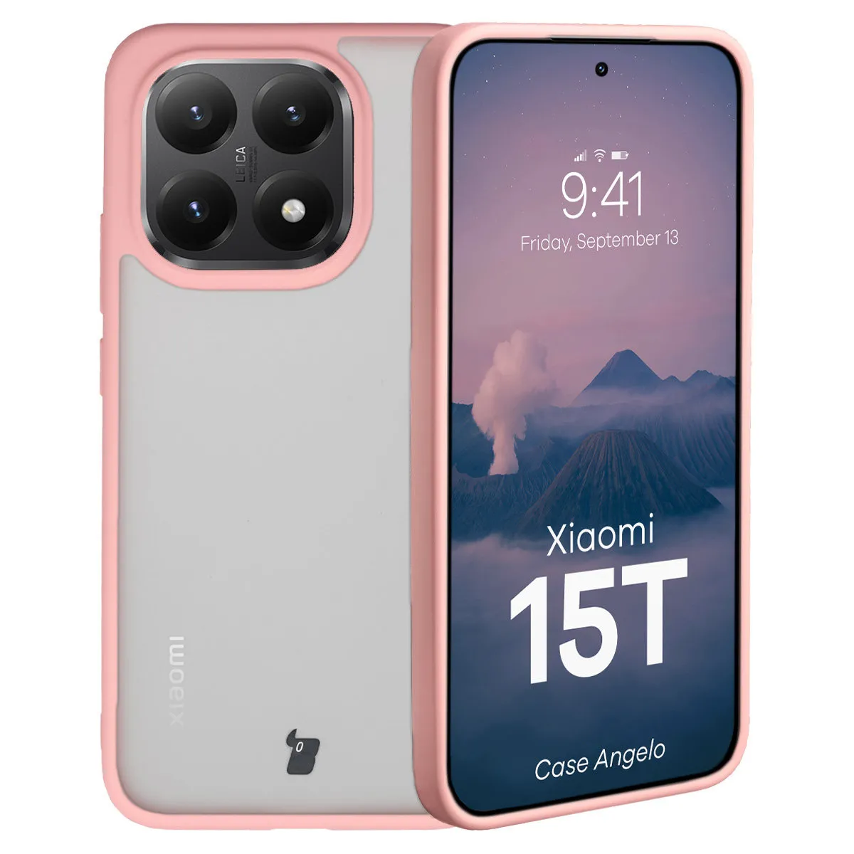 Etui Bizon Angelo do Xiaomi 15T z różową ramką