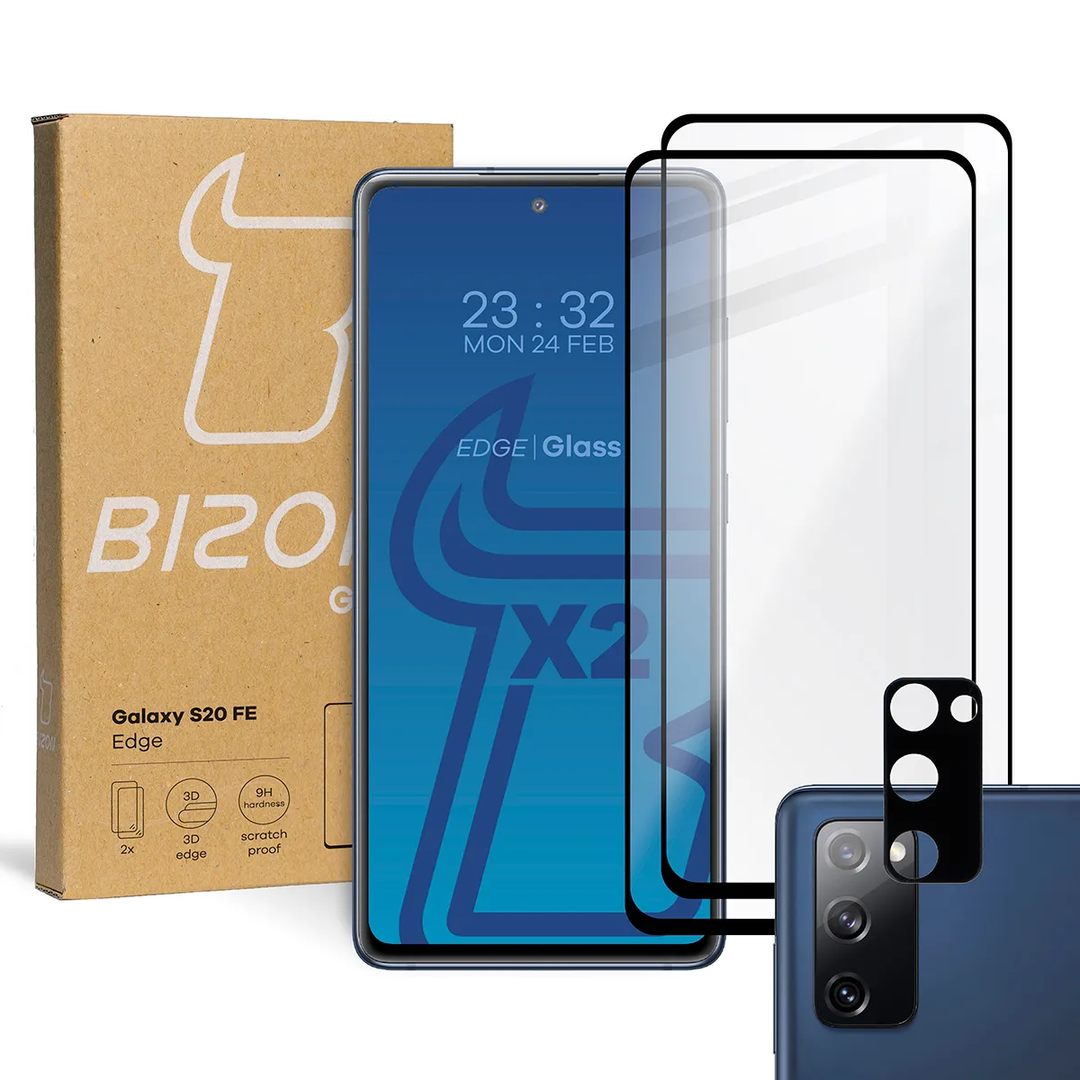 Zestaw ochronny Bizon 2x Szkło + szybka na aparat Edge Pack do Samsung Galaxy S20 FE