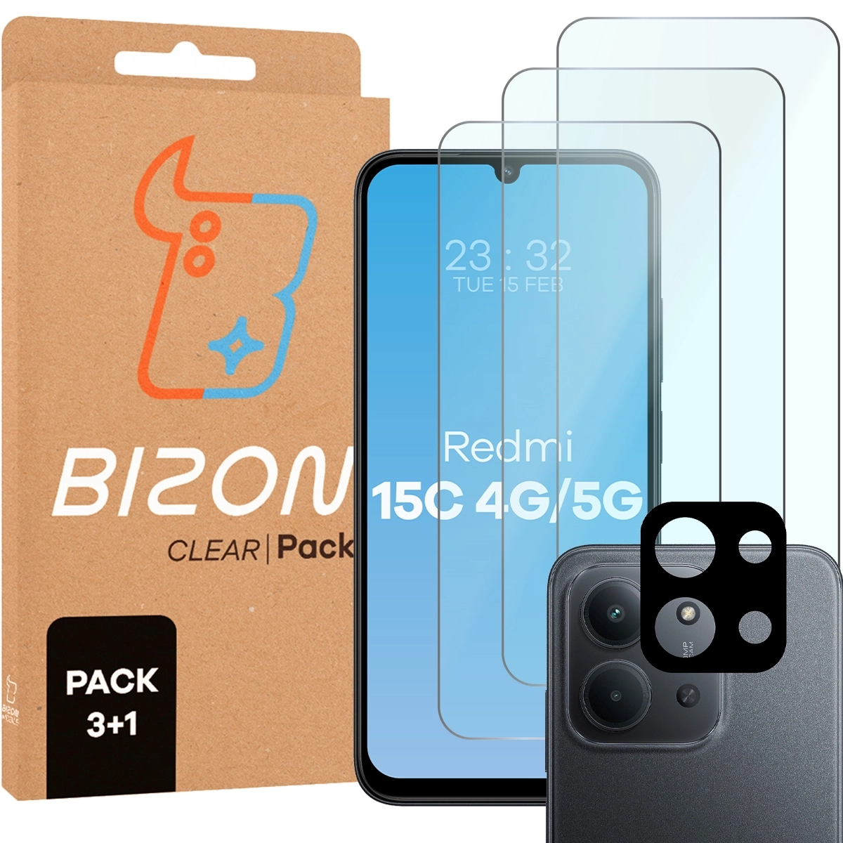 Zestaw ochronny Bizon elastyczne etui Salpa + 2x szkło hartowane Clear Pack do Xiaomi Redmi 15C 4G / 5G