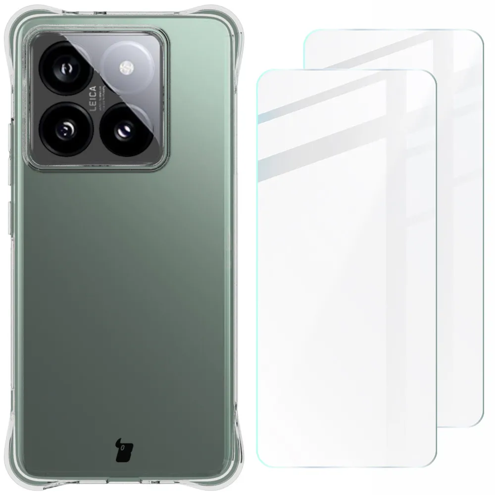 Etui Bizon elastyczne etui + 2x szkło hartowane Clear Pack do Xiaomi 14T Pro