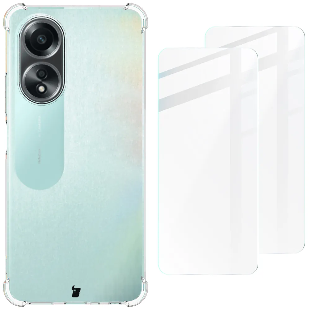 Etui Bizon elastyczne etui + 2x szkło hartowane Clear Pack do Oppo A58 4G