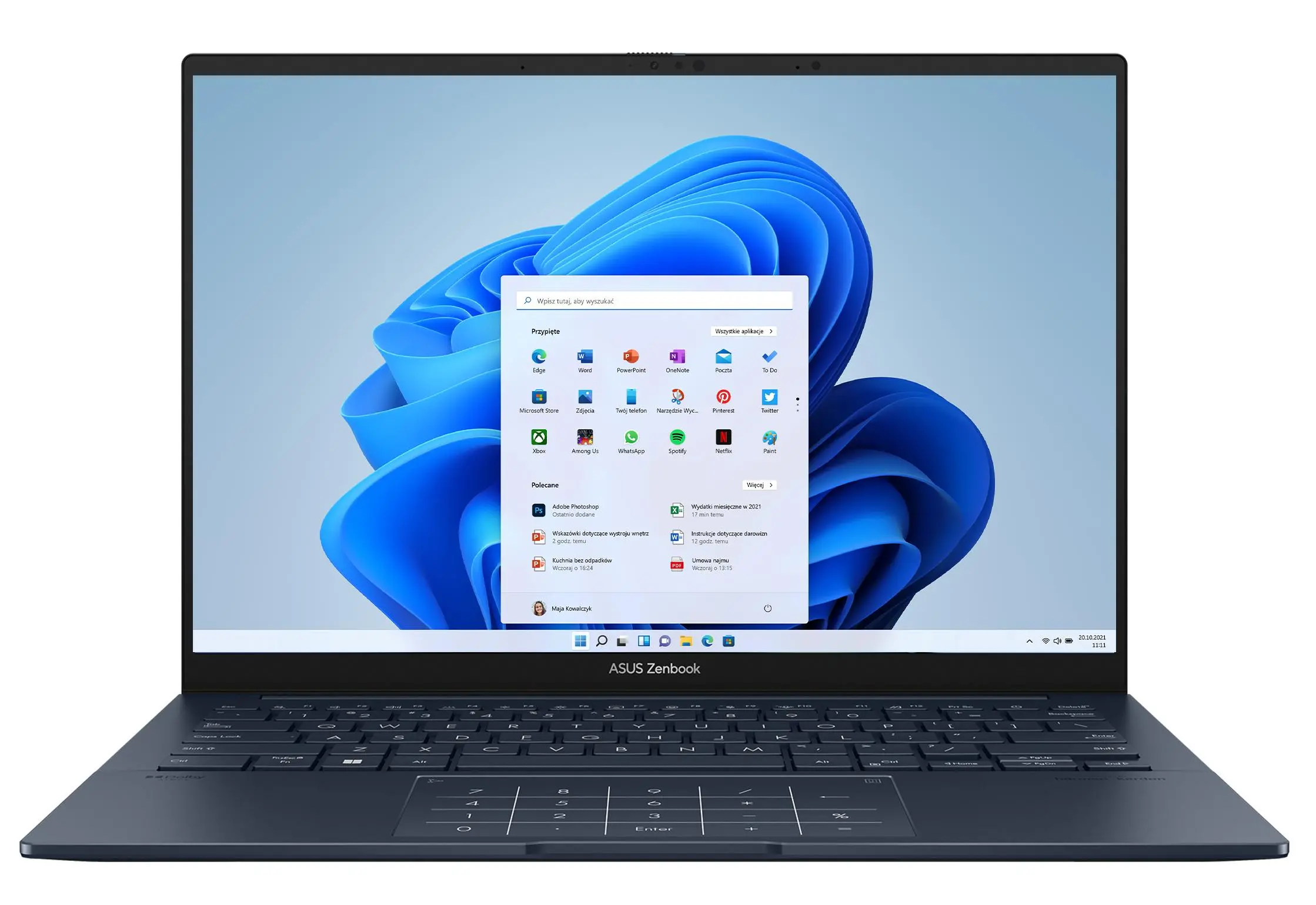 Laptop ASUS Zenbook 14 OLED UX3405CA-SU864X 14'' 120Hz Ultra 9 285H 32GB RAM 1TB Dysk SSD Win11 Pro Niebieski Funkcje AI