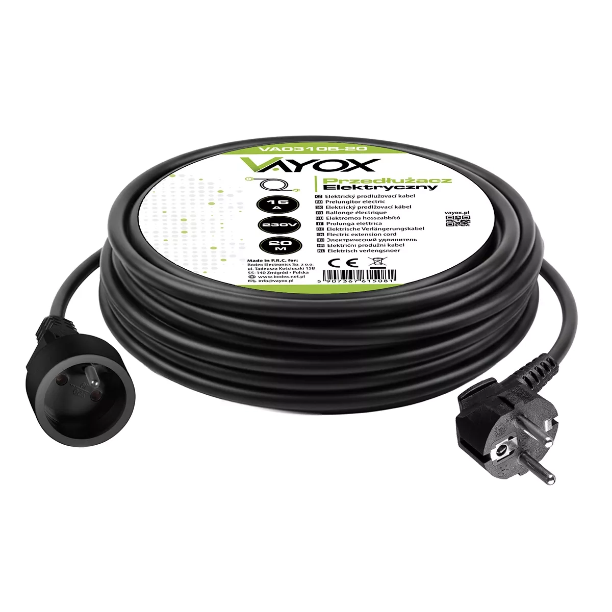 Przedłużacz Vayox VA0310B-20 1 gniazdo 20m Czarny