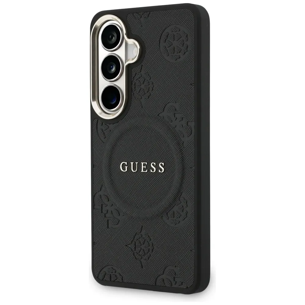 Etui Guess Saffiano Peony Embossed Ring MagSafe do Galaxy S26+ Czarny