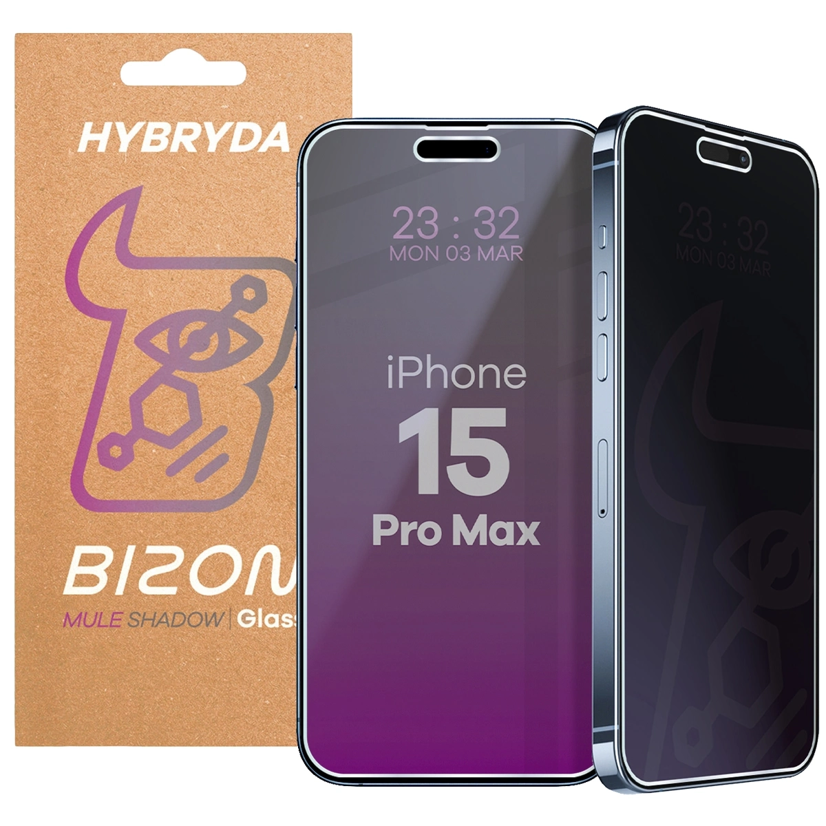 Szkło hybrydowe Bizon prywatyzujące Glass Mule Shadow do iPhone 15 Pro Max