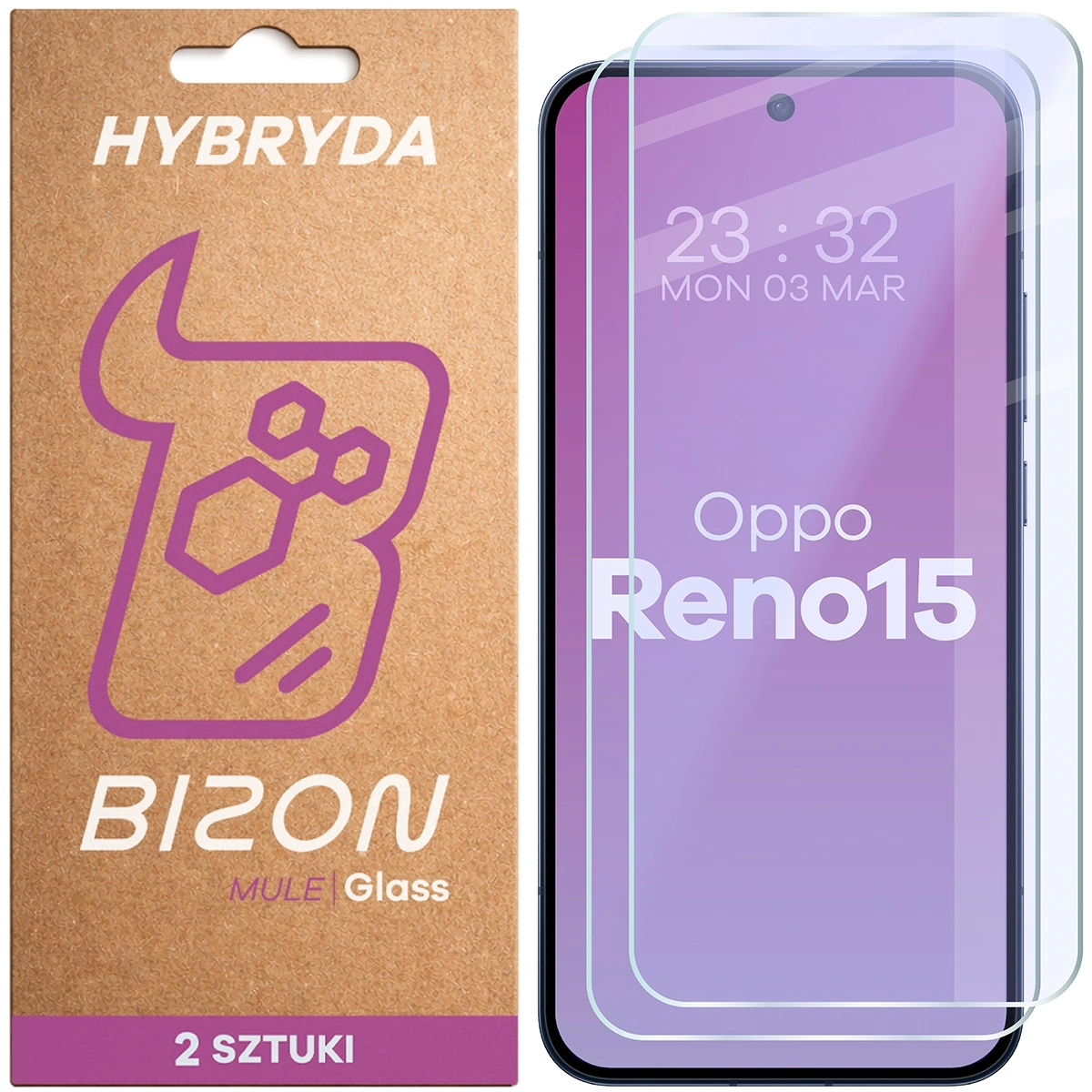 Szkło hybrydowe Bizon elastyczne Glass Mule Duo do Oppo Reno 15 2 sztuki