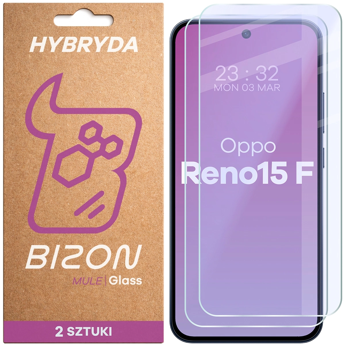 Szkło hybrydowe Bizon elastyczne Glass Mule Duo do Oppo Reno 15 F 2 sztuki