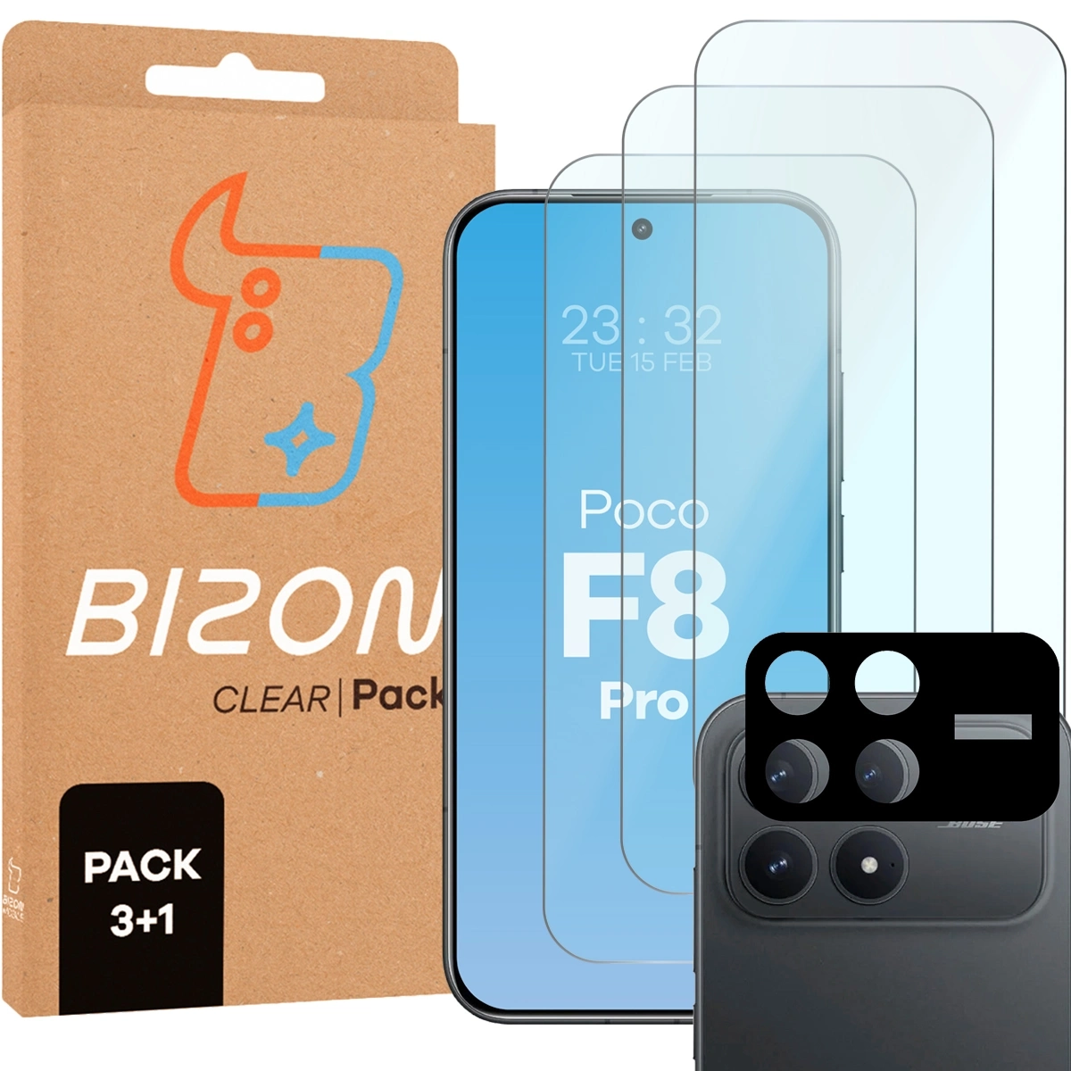 Folia hydrożelowa Bizon Szkło + szybka na aparat Glass Clear Pack do Xiaomi POCO F8 Pro 3 sztuki
