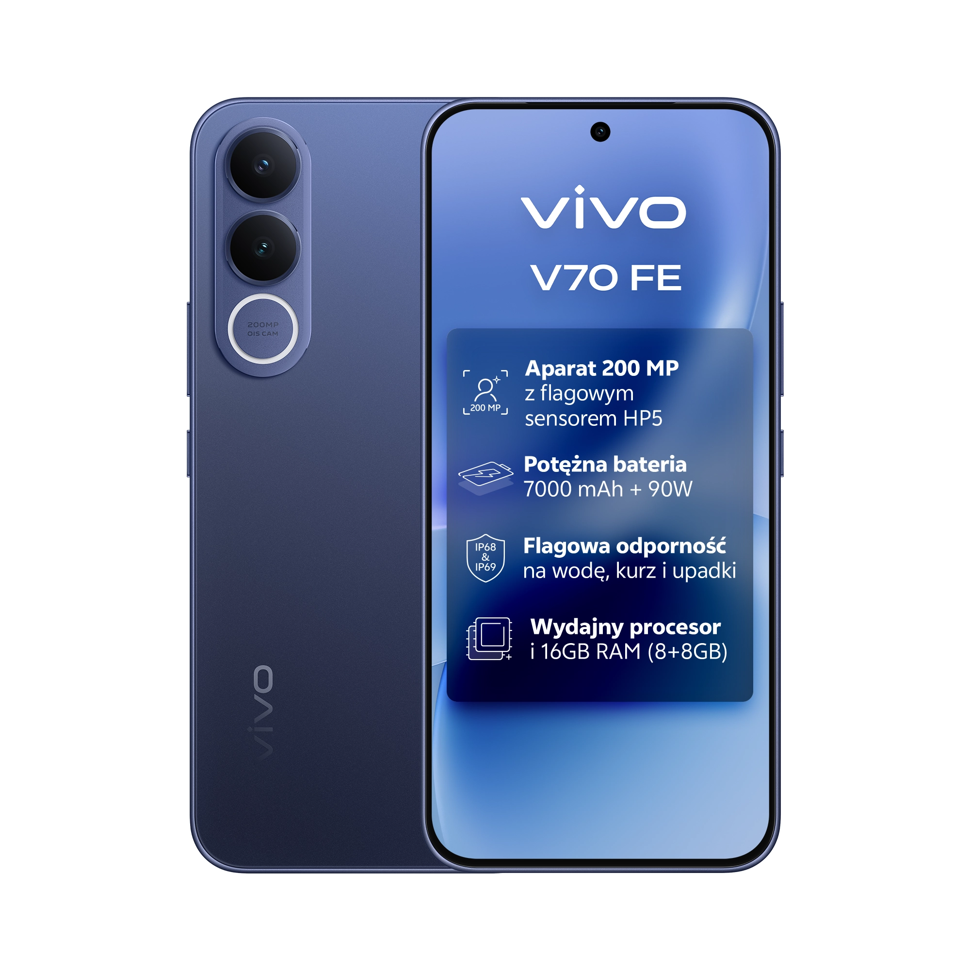 Smartfon vivo V70 FE 5G 8/256GB 6,83" 120Hz 200Mpix Granatowy